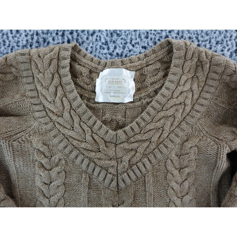 Old Navy Women Cable Knit V Neck Sweater Brown Long Sleeve Buttons Size Medium‎